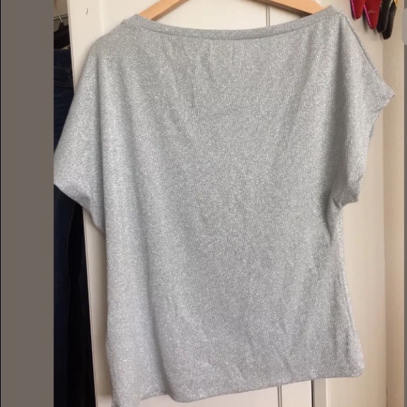 REISS Short Sleeve Metallic Silver Top - Picture 6 of 8